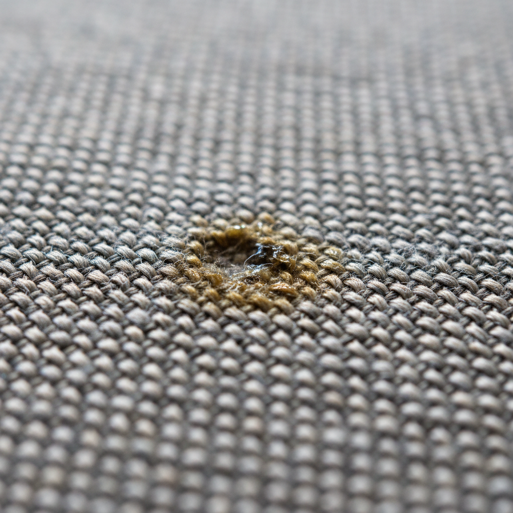 Artimas audinio pluoštų vaizdas su mažyte šlapimo dėme