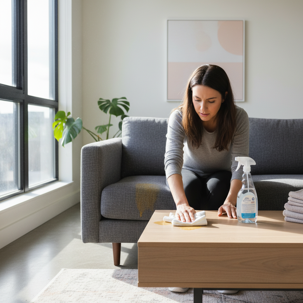 Namų valymo bandymas nuvalyti šlapimo dėmę servetėle