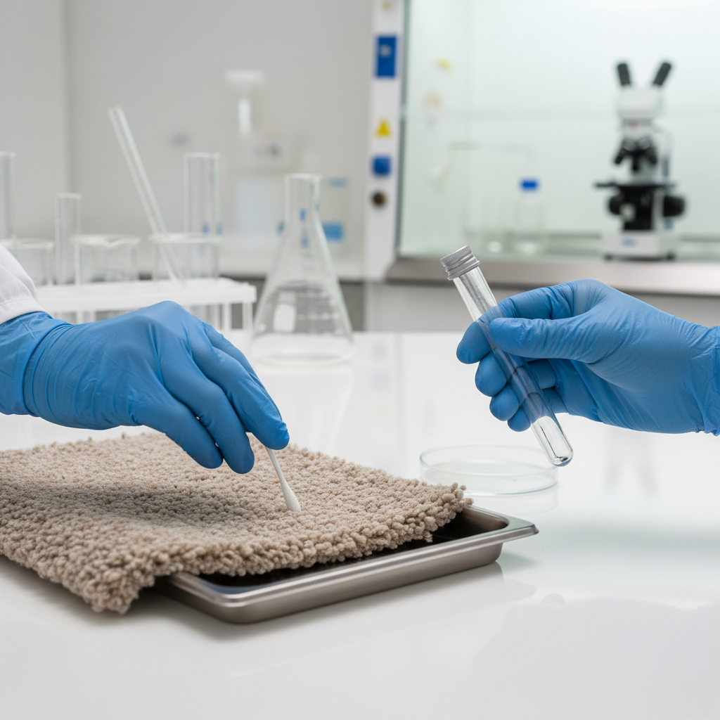 Technikas ima kilimo mėginį steriliu tamponu laboratorijoje, paruošta Petri lėkštelė