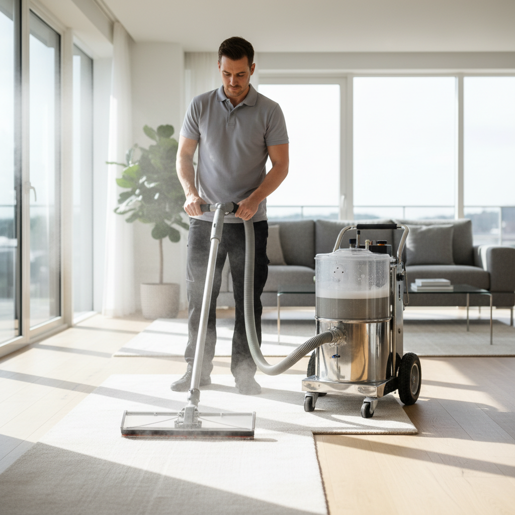 Technikas valo kilimą pramonine ištraukimo mašina gyvenamajame kambaryje