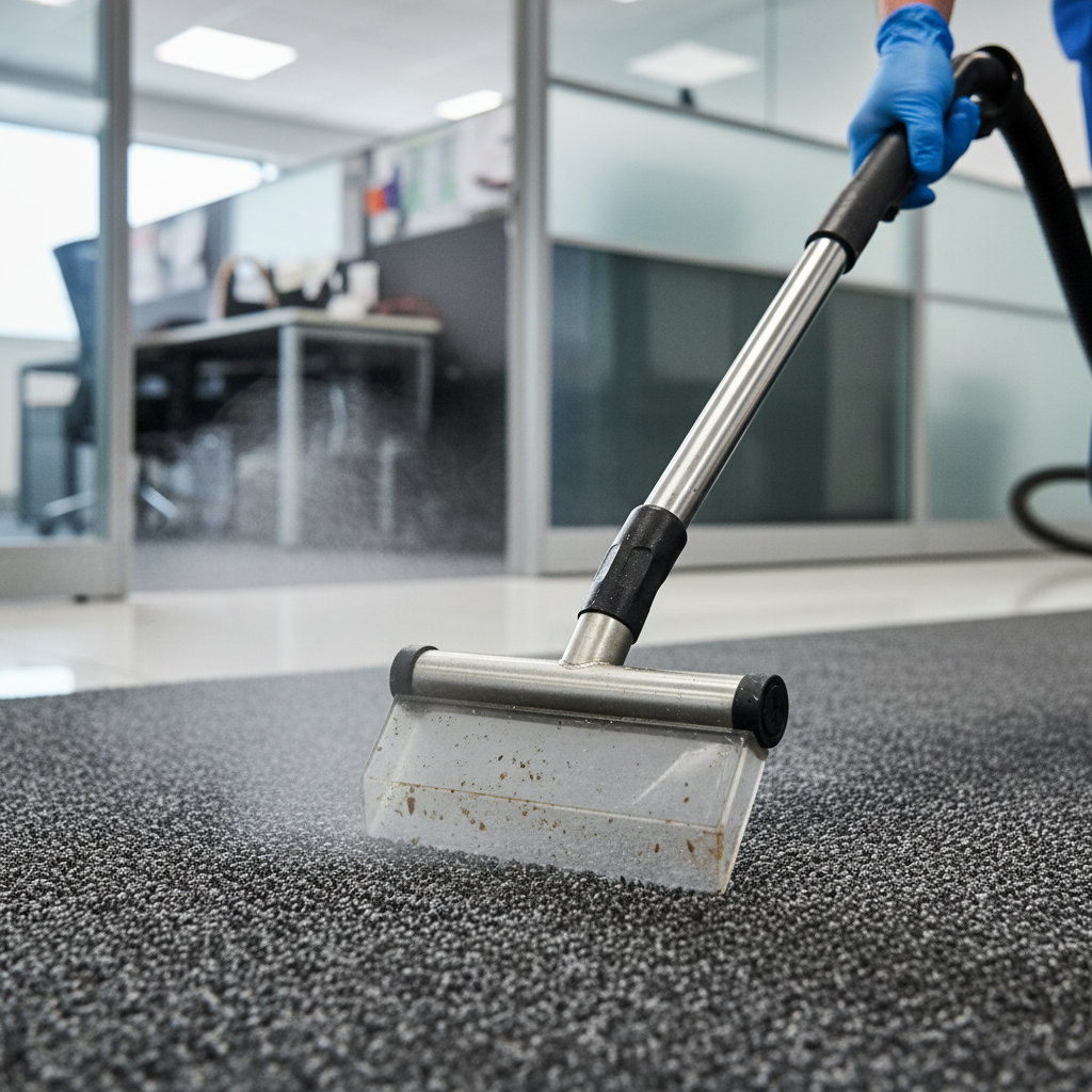 Pramoninės karšto vandens ištraukimo antgalis valo biuro kilimą