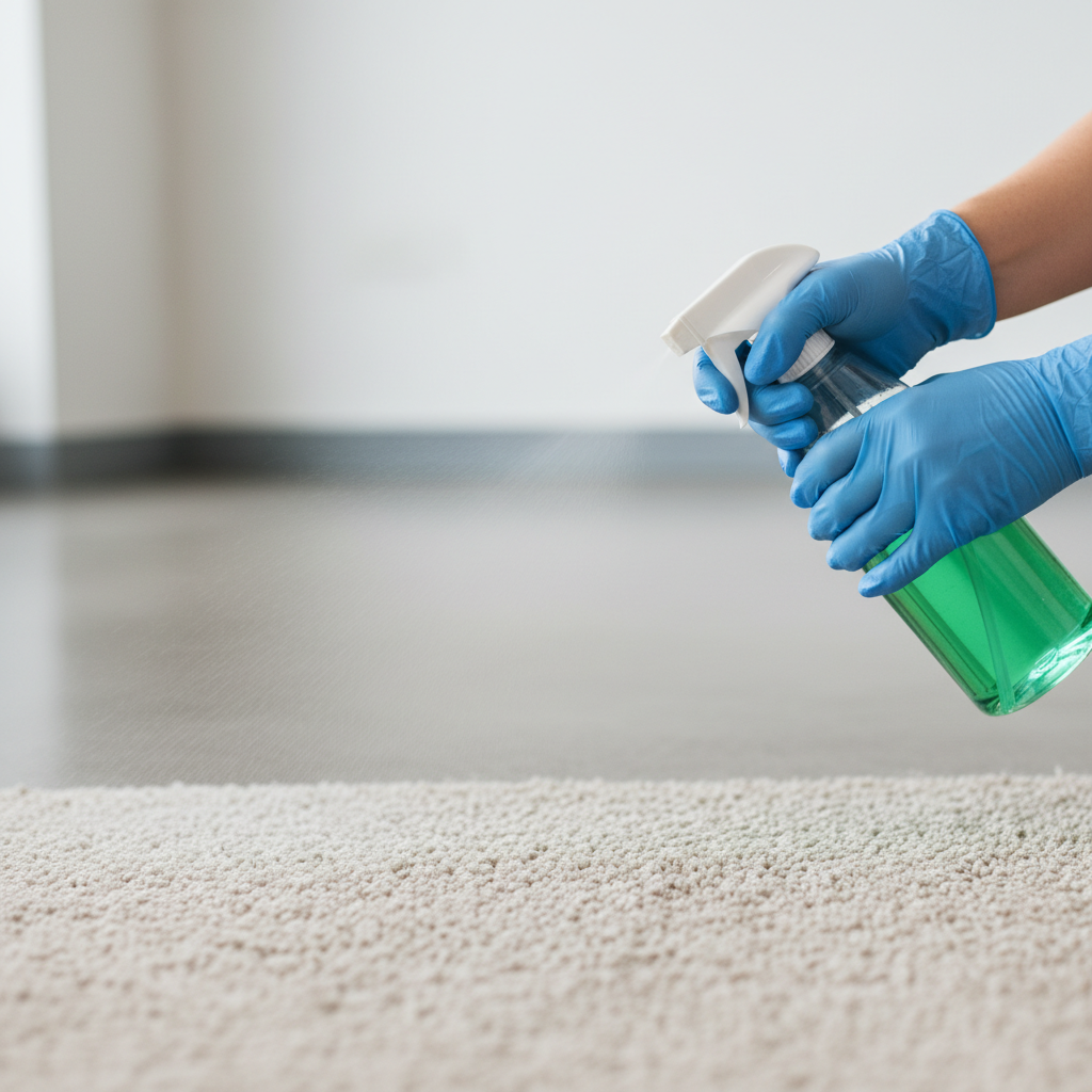 Technikas tepdamas ekologišką kilimų valymo tirpalą