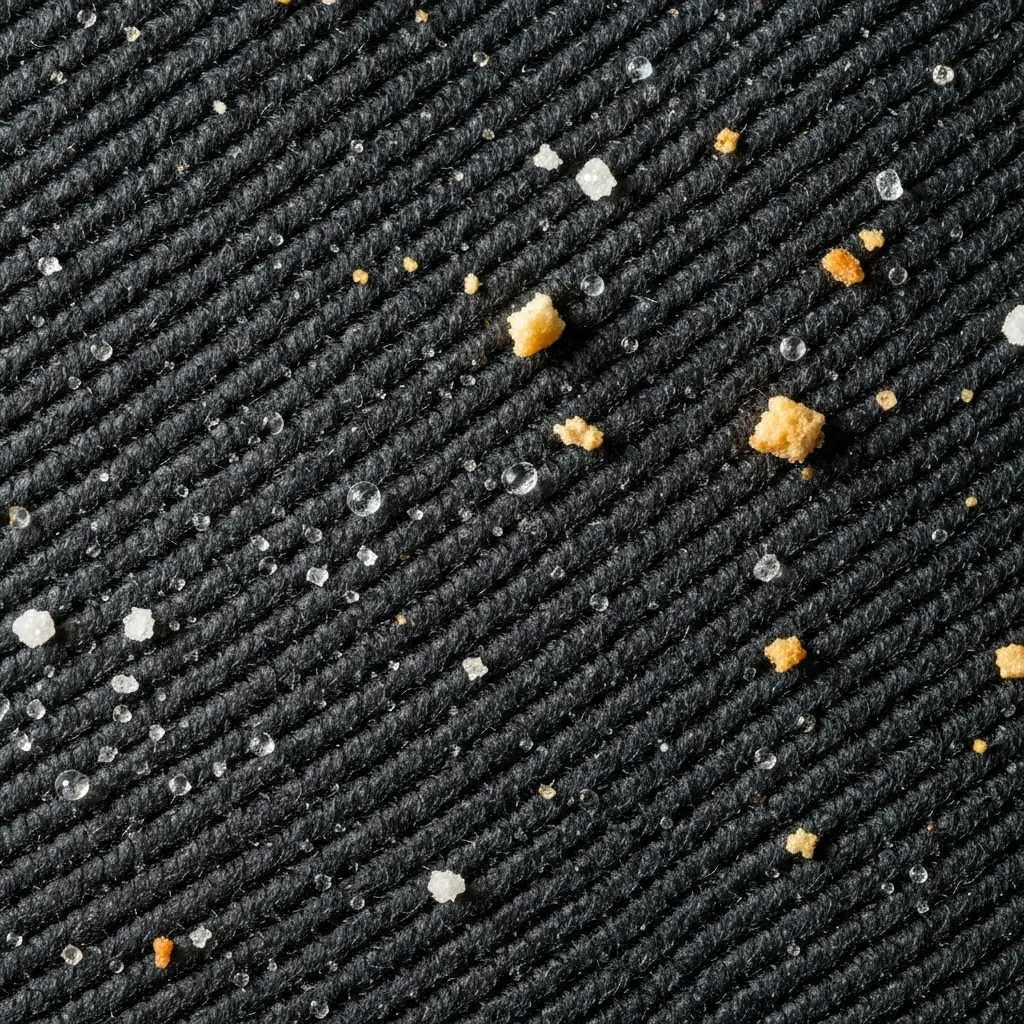 Audinio pluoštai su maisto dalelėmis