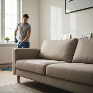 Profesionaliai išvalyta sofa be vėmimo kvapo ir bakterijų