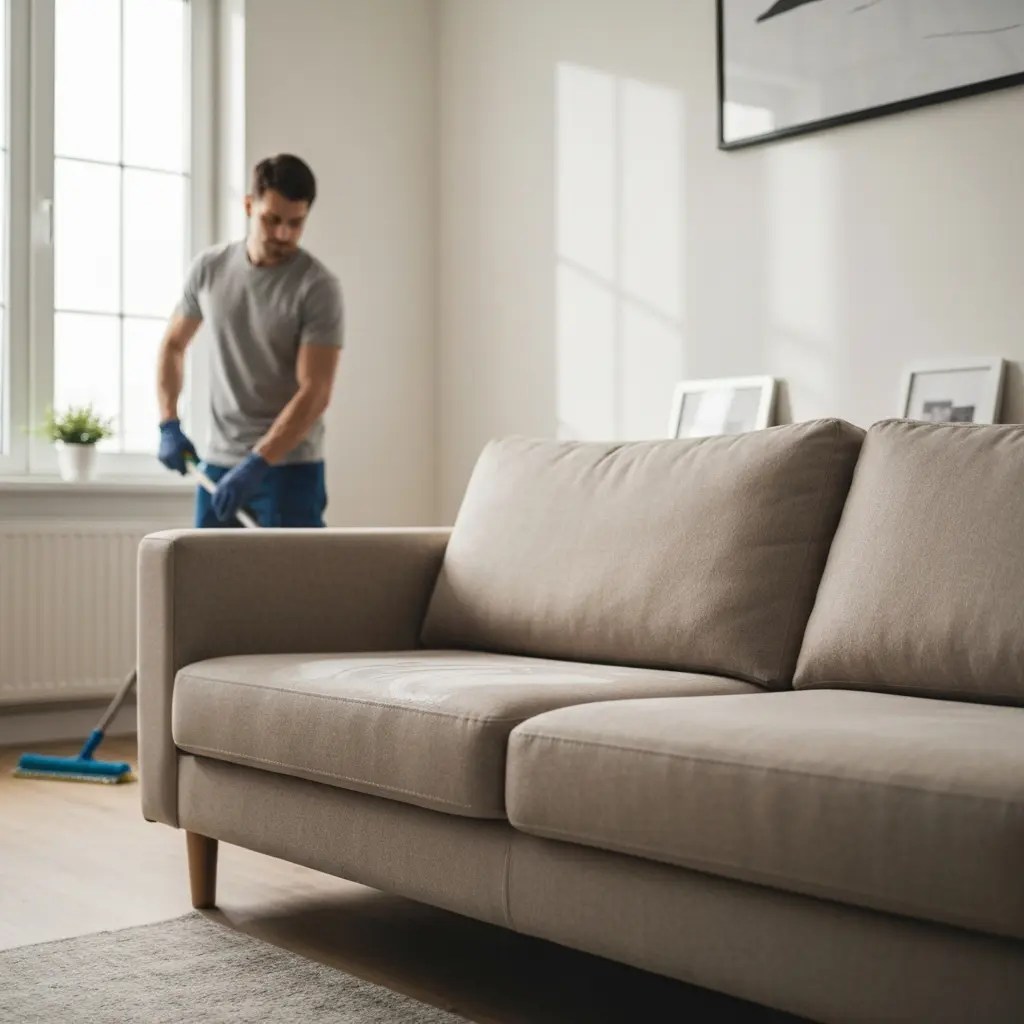 Profesionaliai išvalyta sofa be vėmimo kvapo ir bakterijų